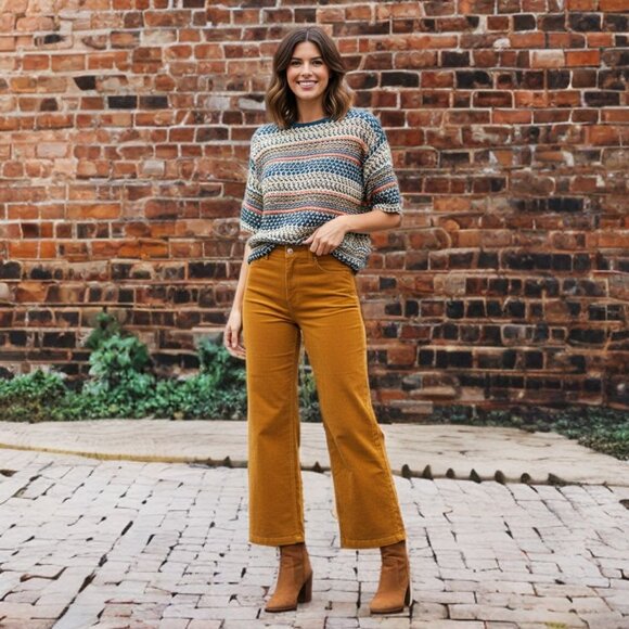 Lou & Grey Knit Crochet Cropped Sweater Top Multicolor Boho Drawstring Oversized - Picture 4 of 12